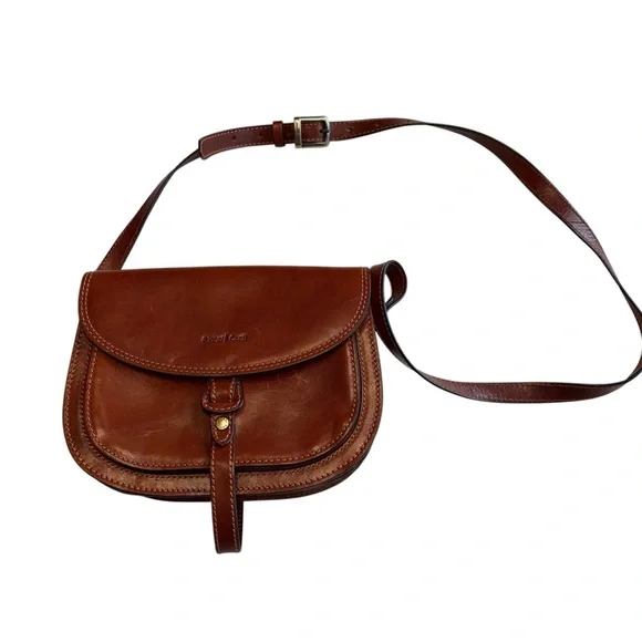 Gianni Conti Brown Leather Crossbody Saddle Bag Adjustable Strap - Picture 2 of 9